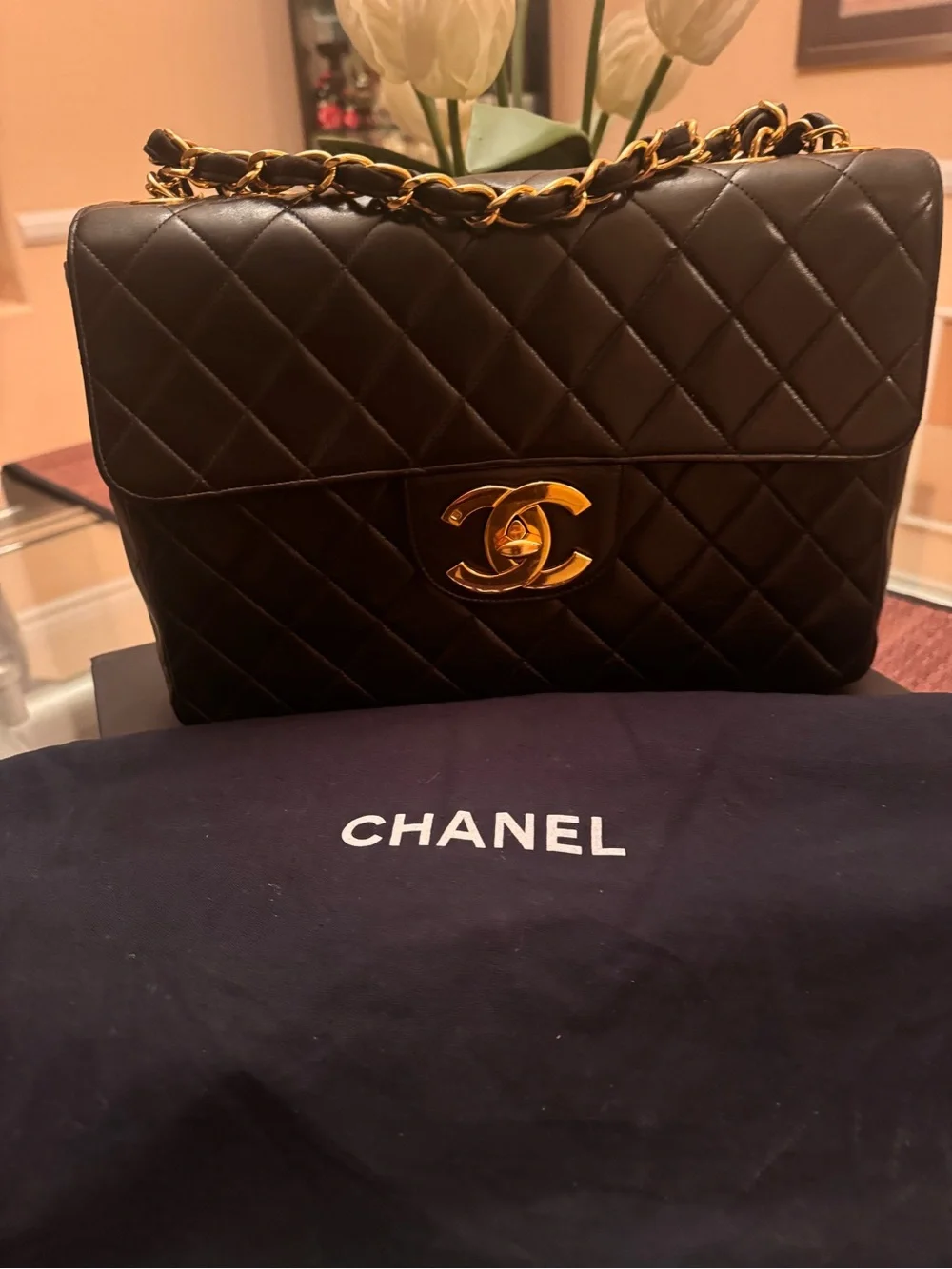 CHANEL Black Quilted Leather Single Flap with Gold CC hardware